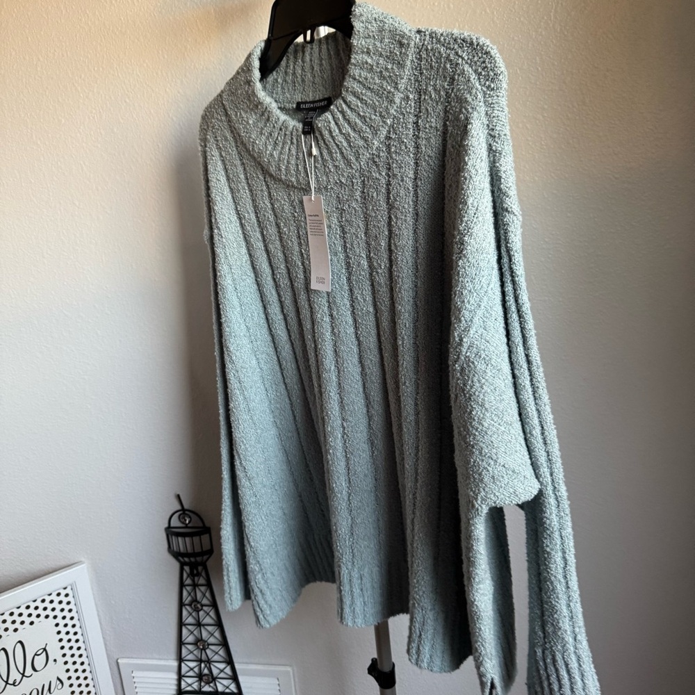 NWT Eileen Fisher Cotton Fluff Rib Turtleneck Top Boxy Fit, Cropped Length Sz 1X - Picture 10 of 12